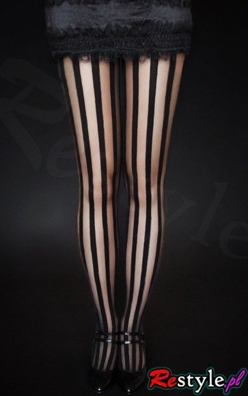 Czarne rajstopy w paski, prążki