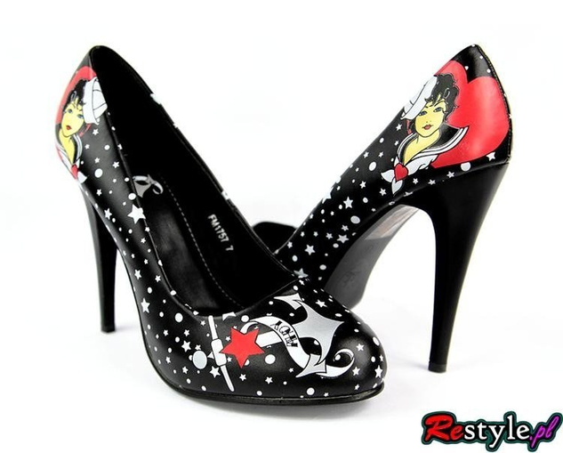 Czółenka T.U.K. A7716L Marynarskie pin up szpilki buty
