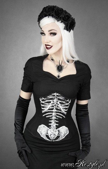 "SKELETON UNDERBUST" anatomical, Black cotton corset, horror
